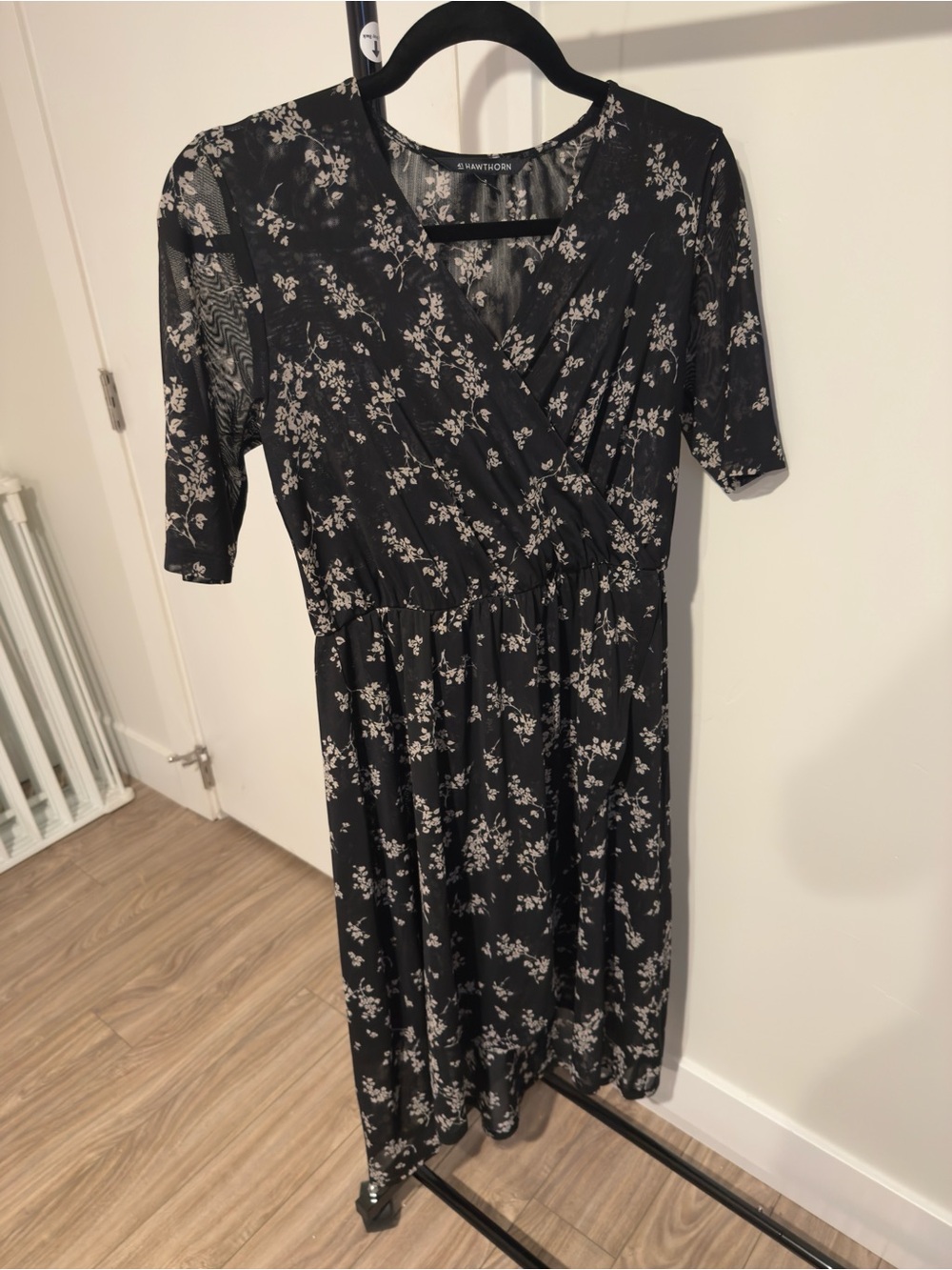 41 Hawthorn Black Floral Wrap-Style Midi Dress